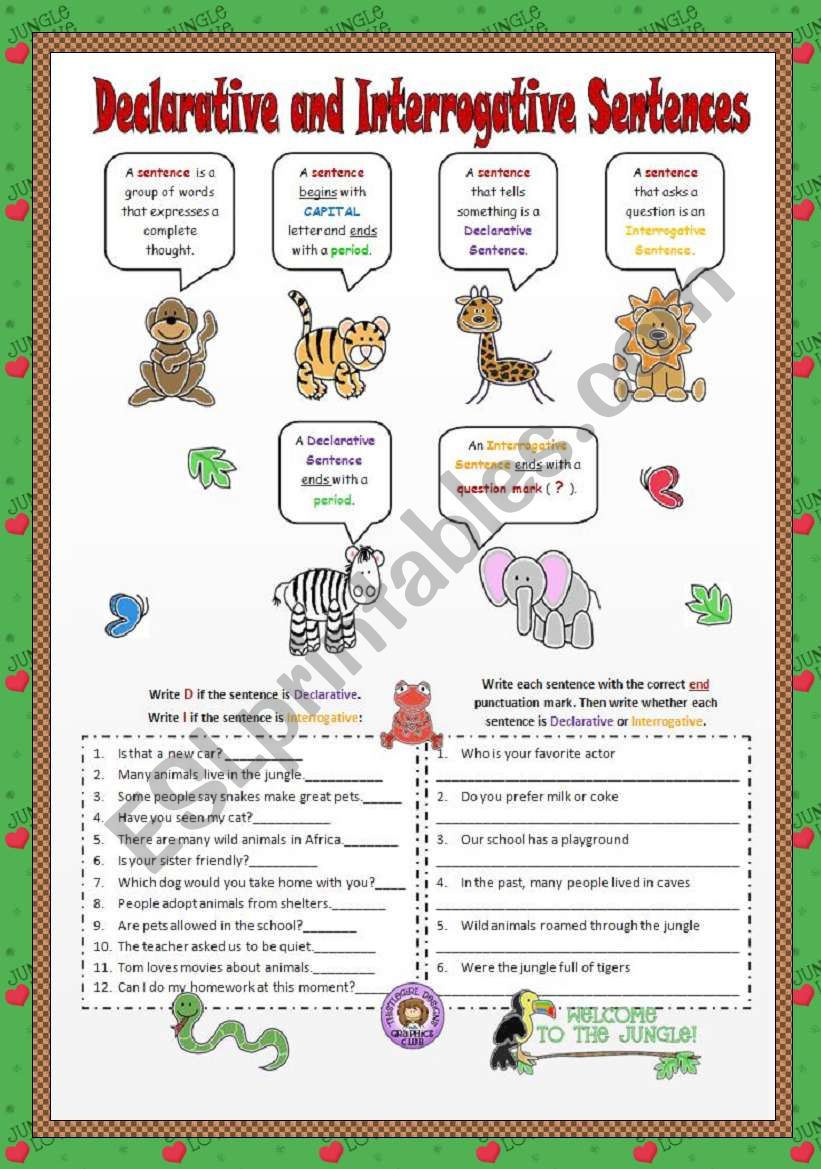 Declarative And Interrogative Sentences ESL Worksheet By VaneV