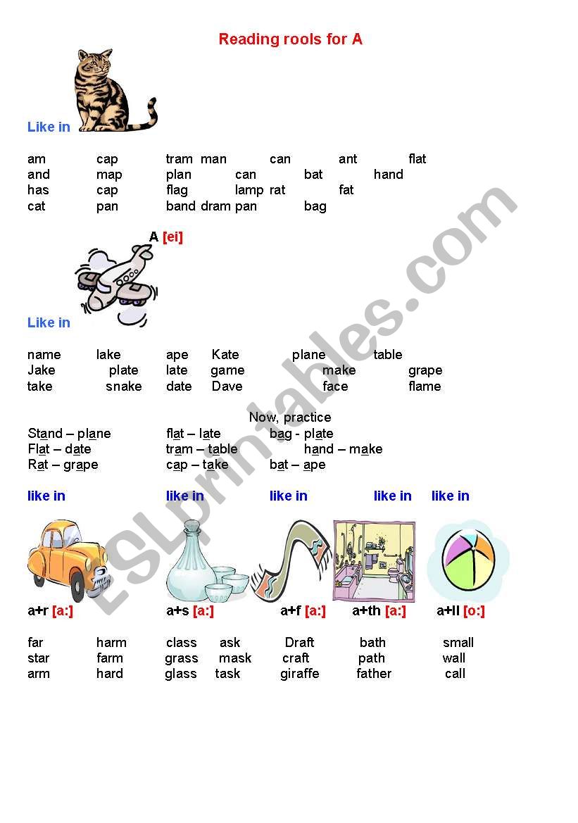 English Worksheets Reading Rules