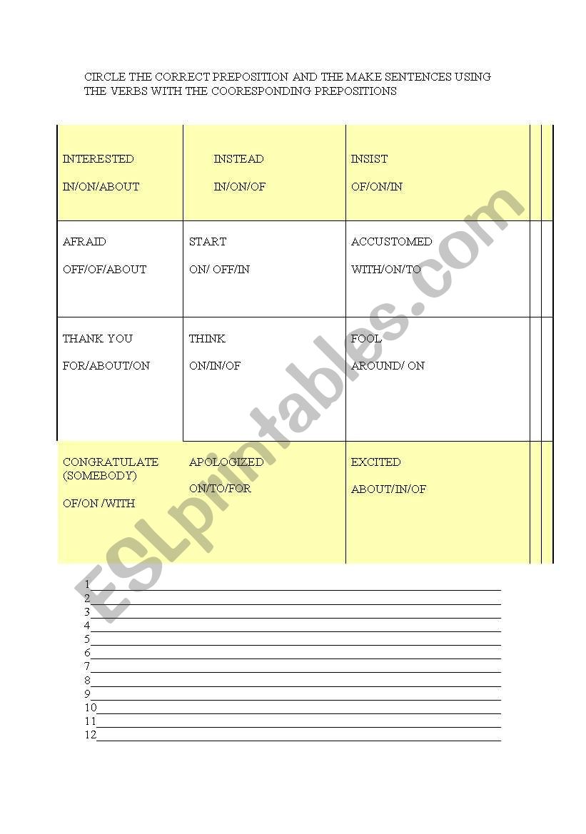 VERBS AND PREPOSITIONS  worksheet