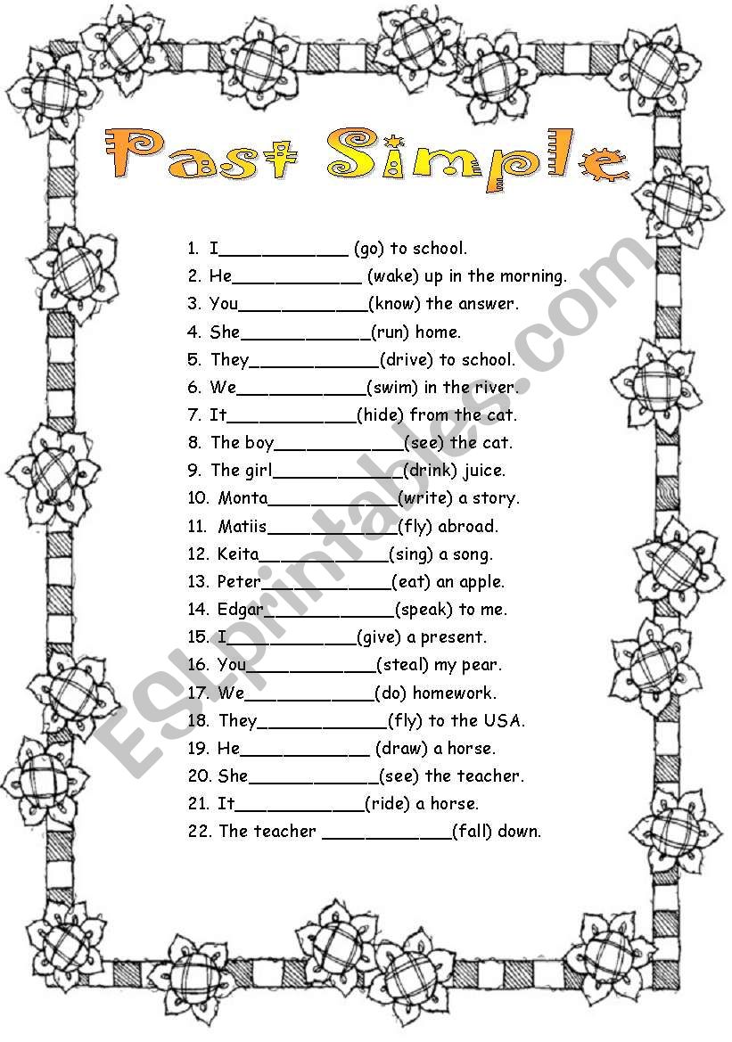 22 simple verbs (all irregular) to write in Past Simple KEY included