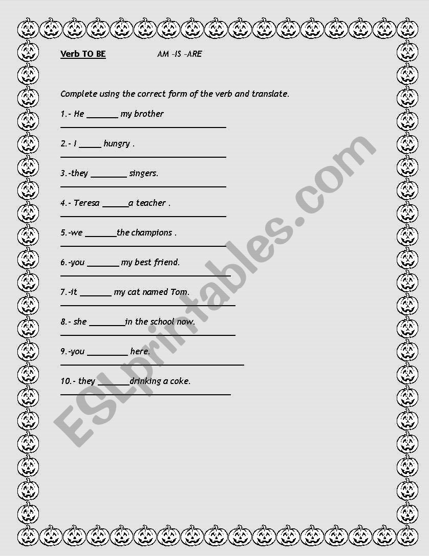 verb to be worksheet