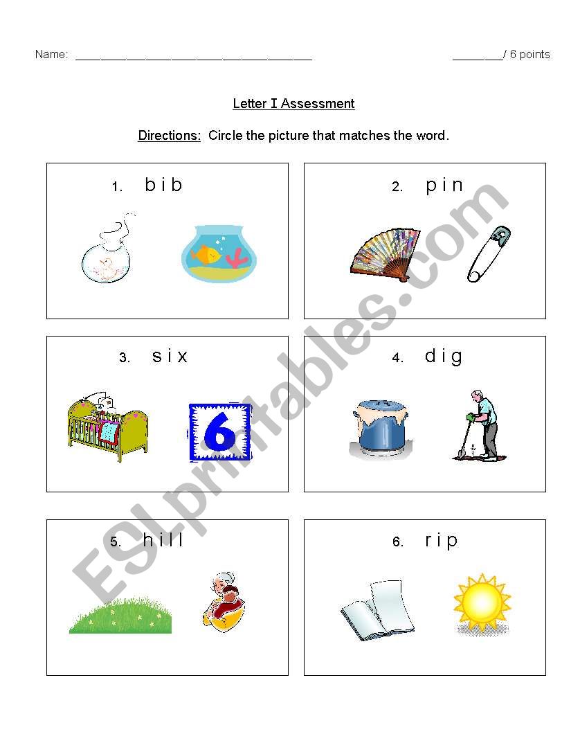 CVC Test - Letter I worksheet