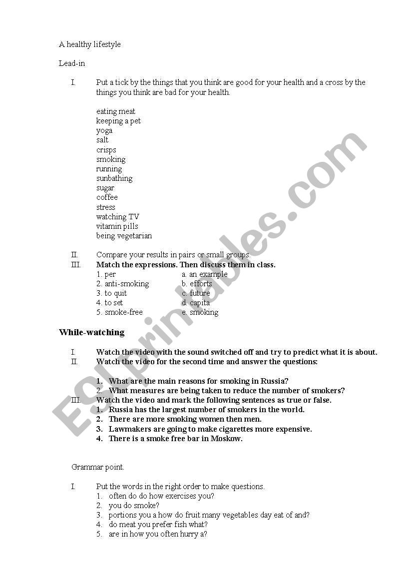 Smoking worksheet