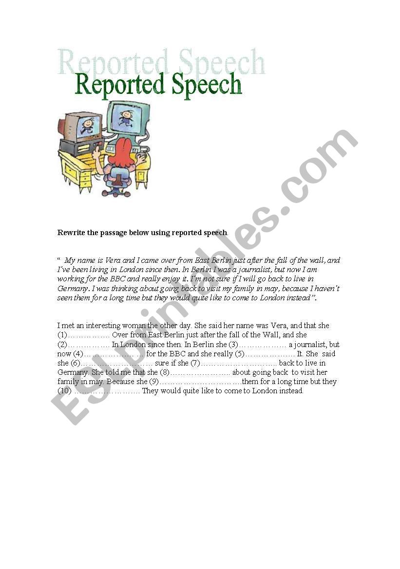 Reported Speech worksheet