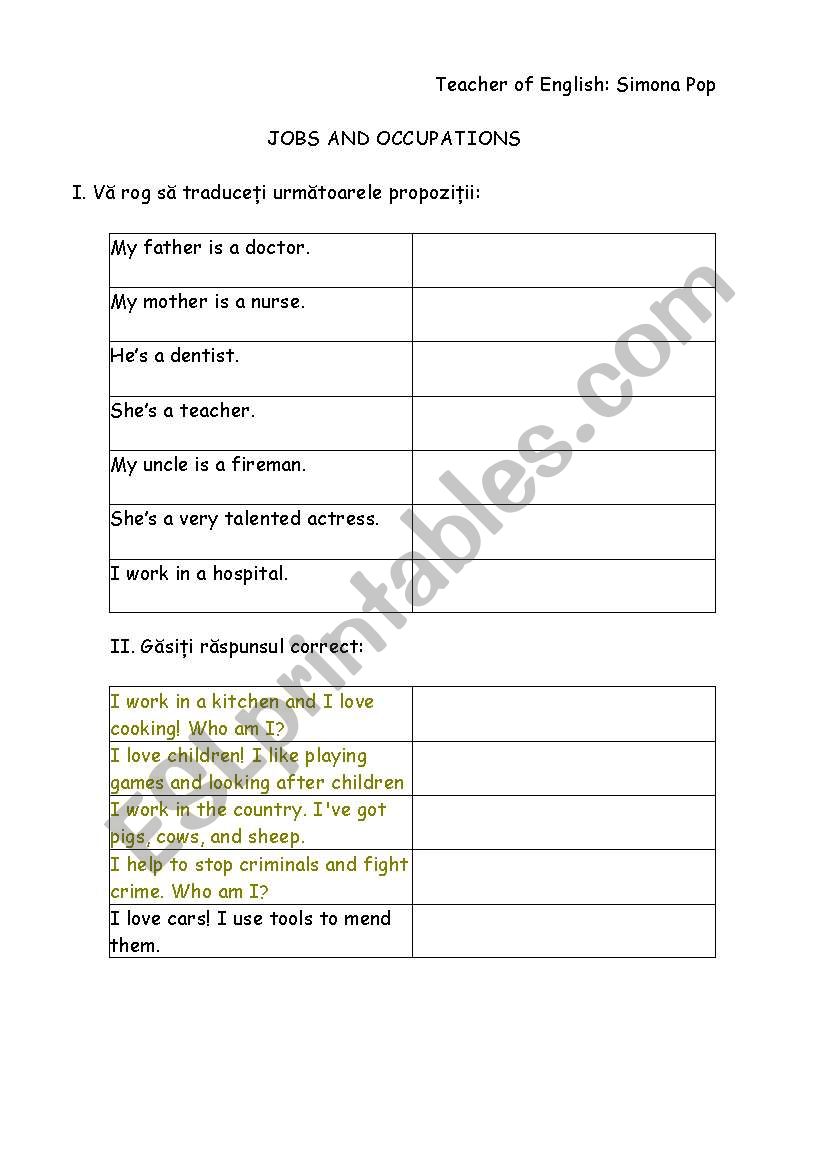 jobs worksheet