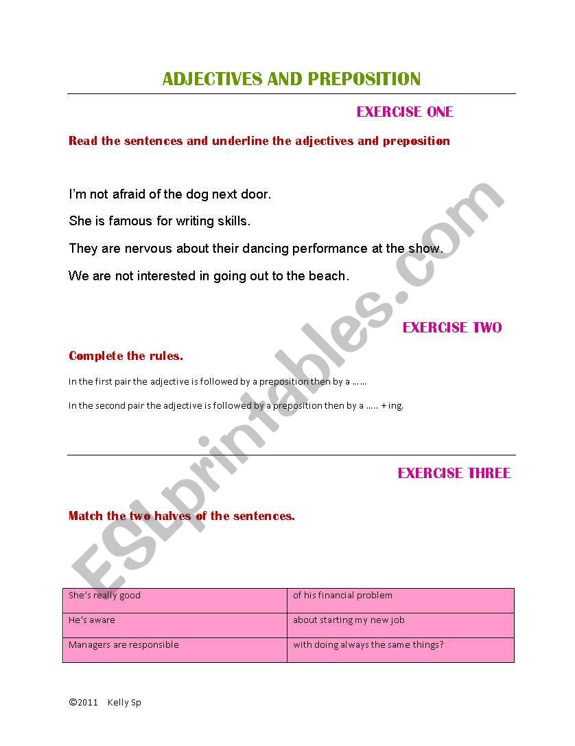 Adjective and preposition worksheet