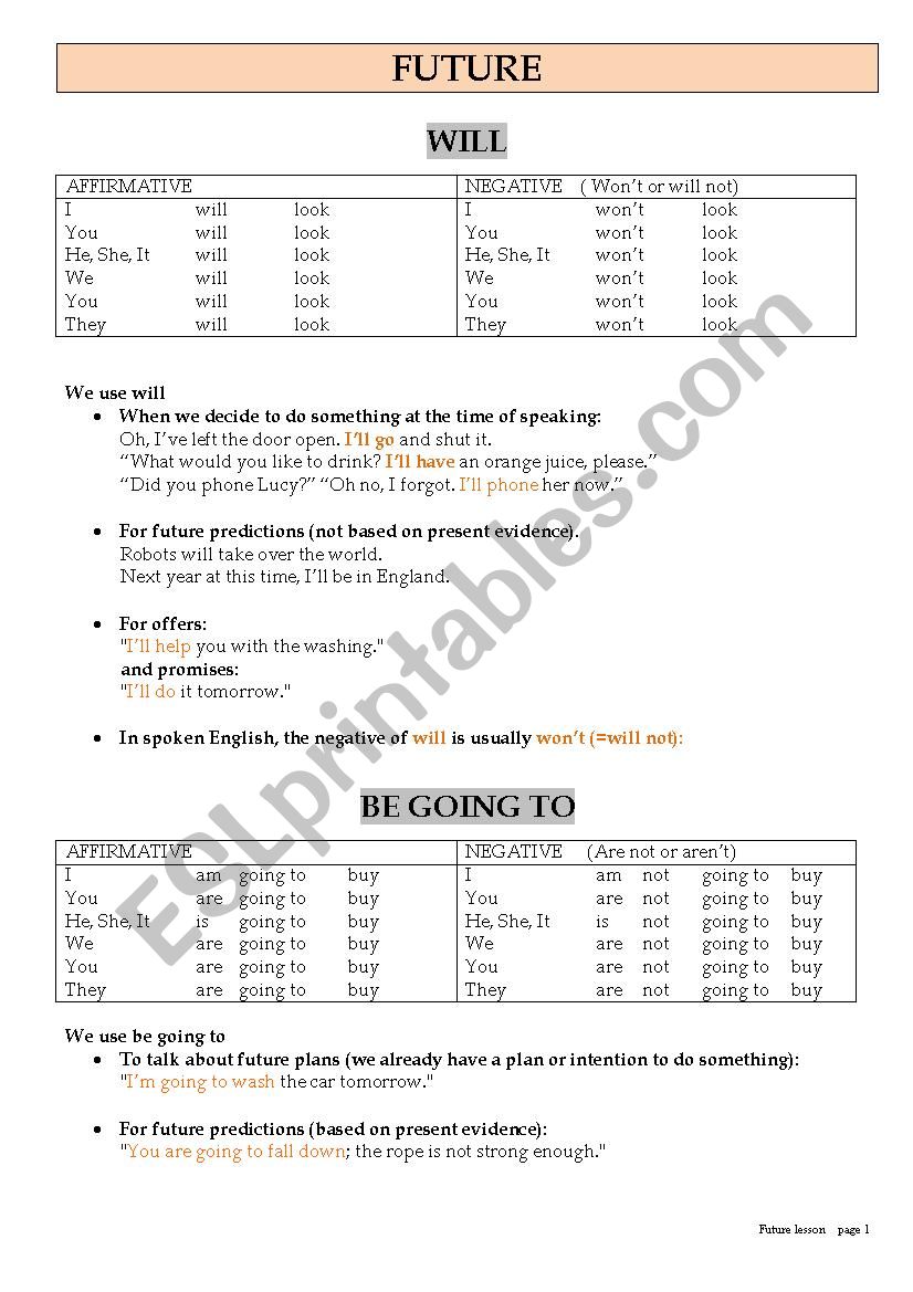 future lesson worksheet