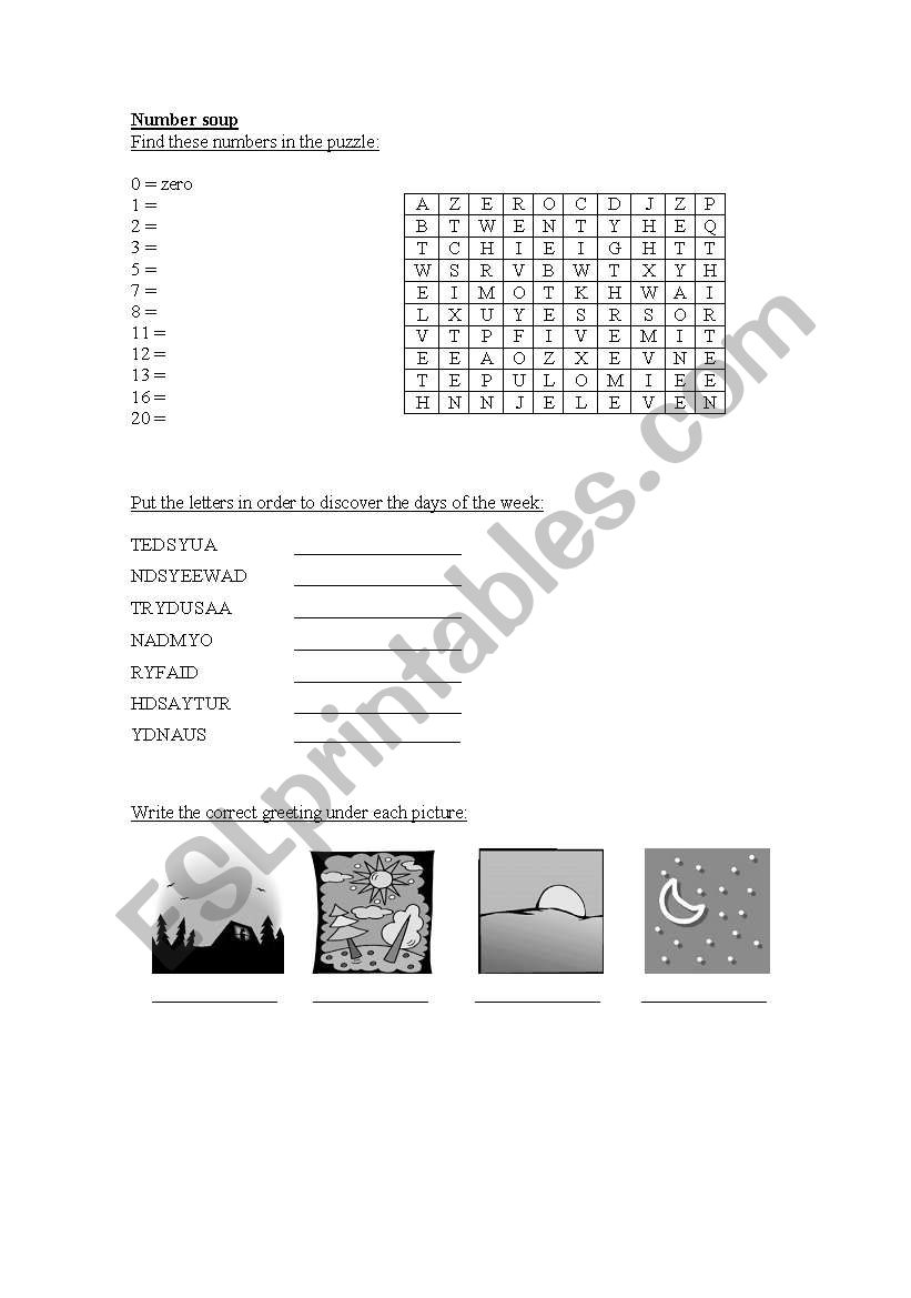 Numbers, days of the week and greetings