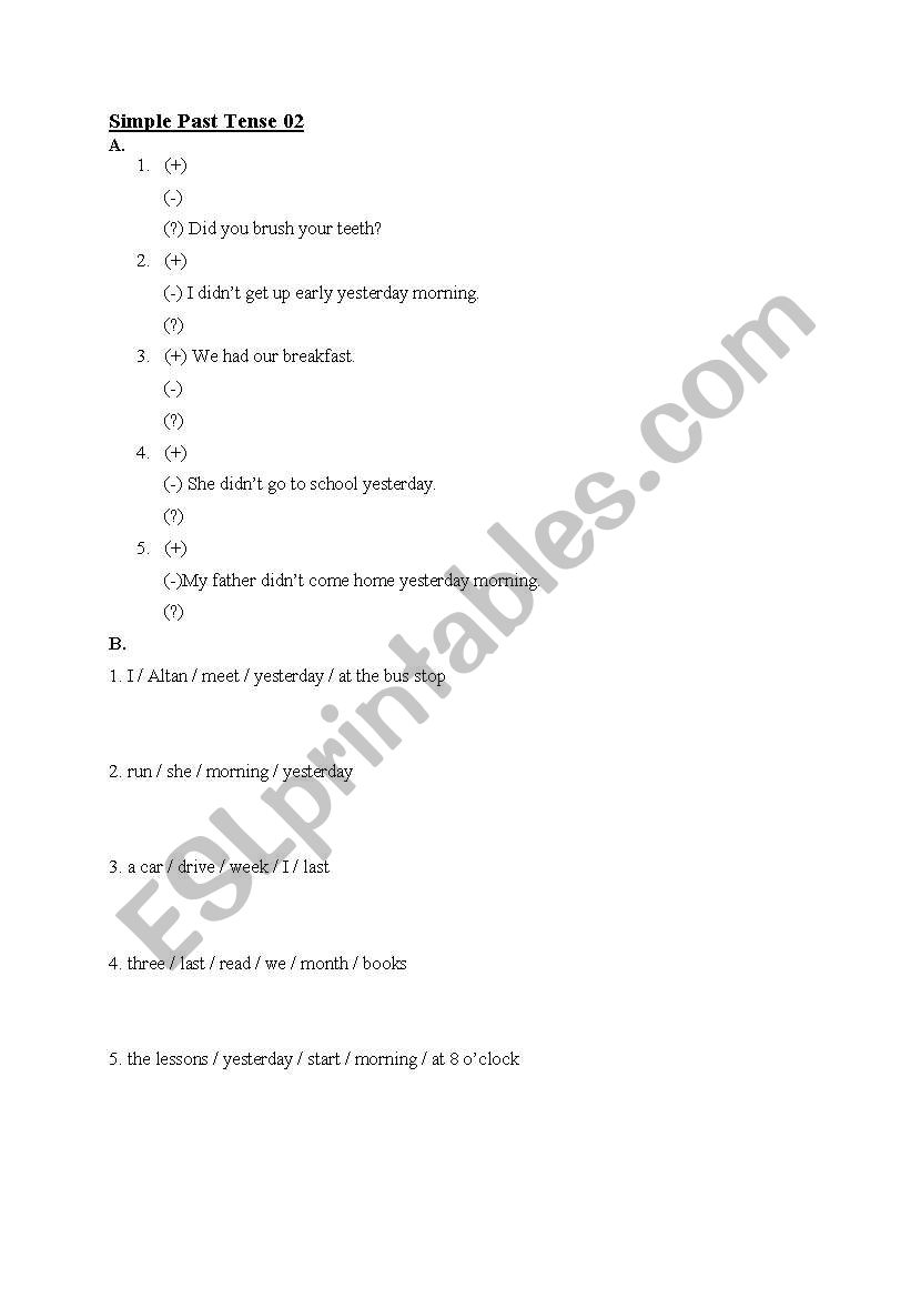 past tense worksheet