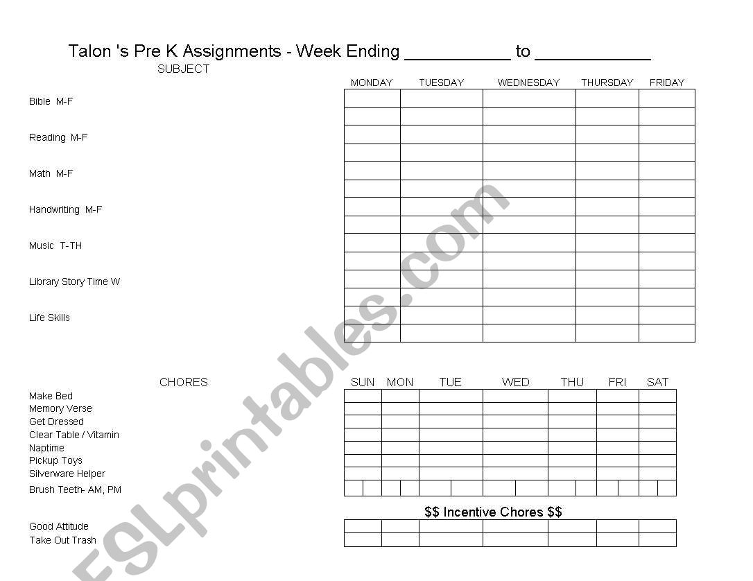 Chores worksheet