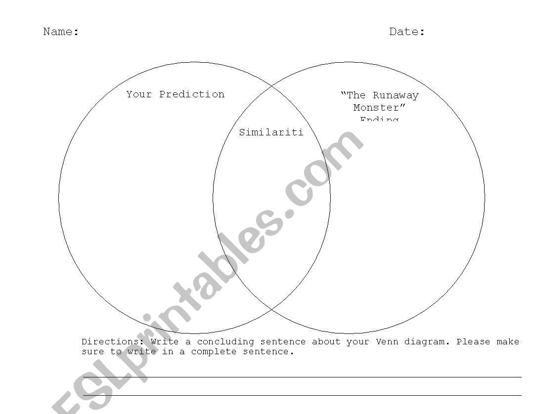 Venn Diagram: Compare and Contrast a Students Predicted Ending to the Storys Ending