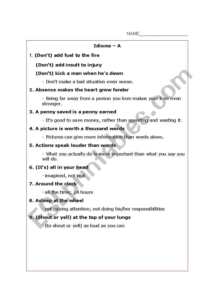 teaching idioms worksheet