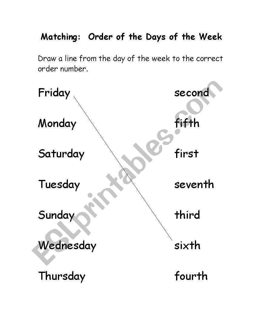 Order of the Days of the Week worksheet