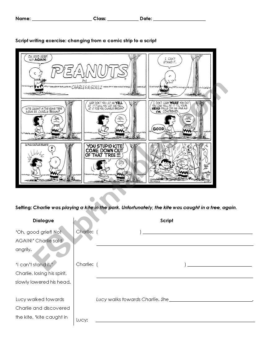 changing comic strip into a drama script esl worksheet by vivi927