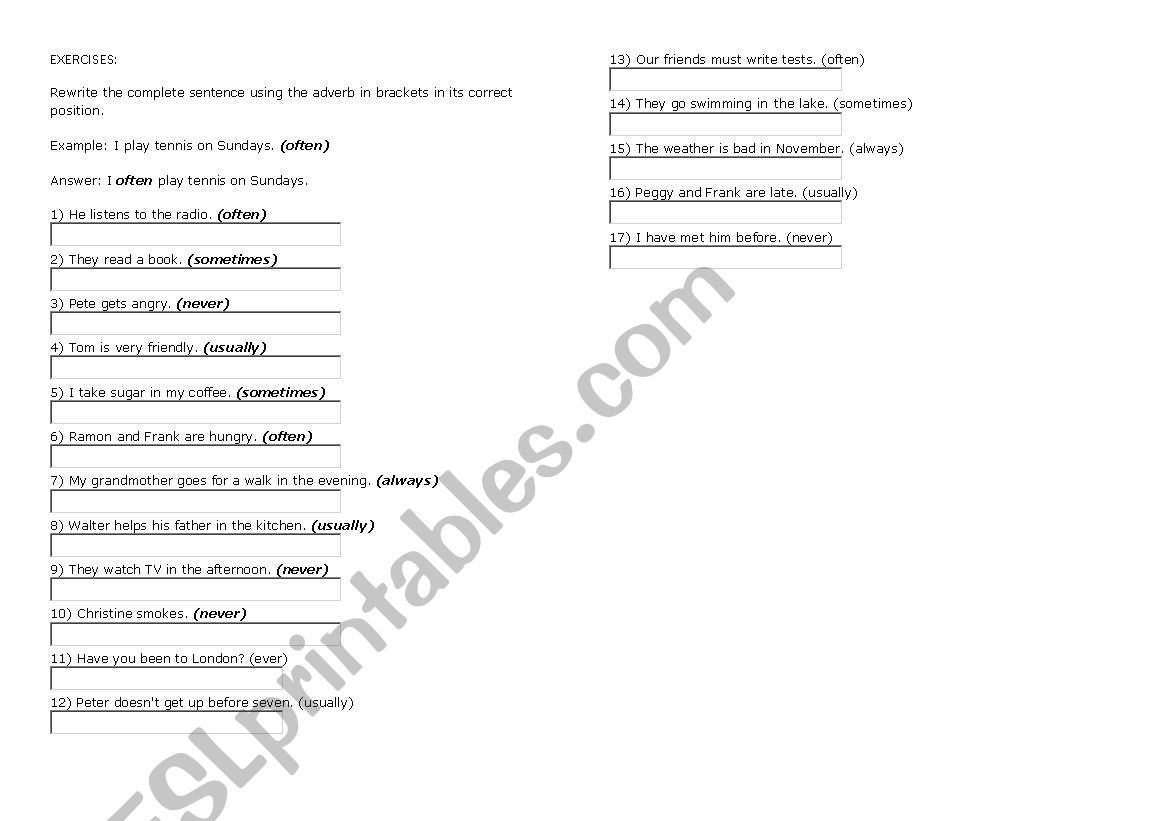 frequency adverbs position exercises