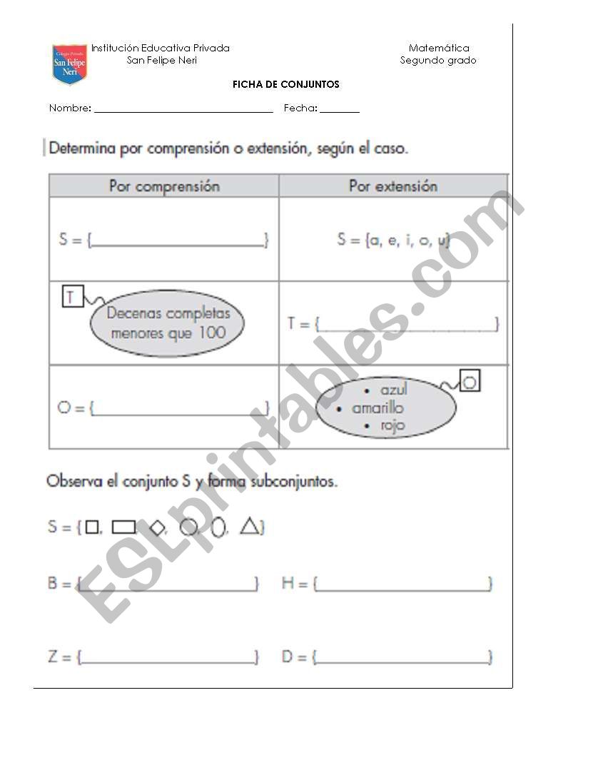 sets worksheet