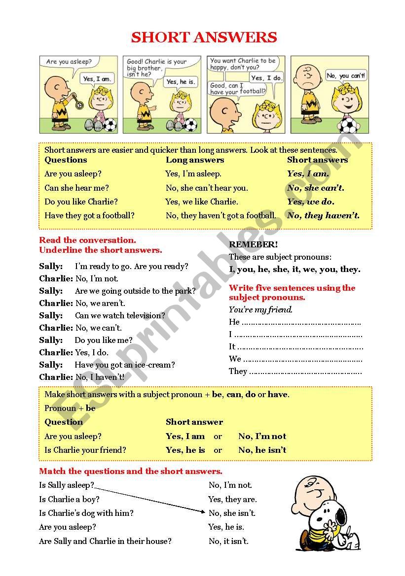 Grammar Short Answers ESL Worksheet By Robirimini