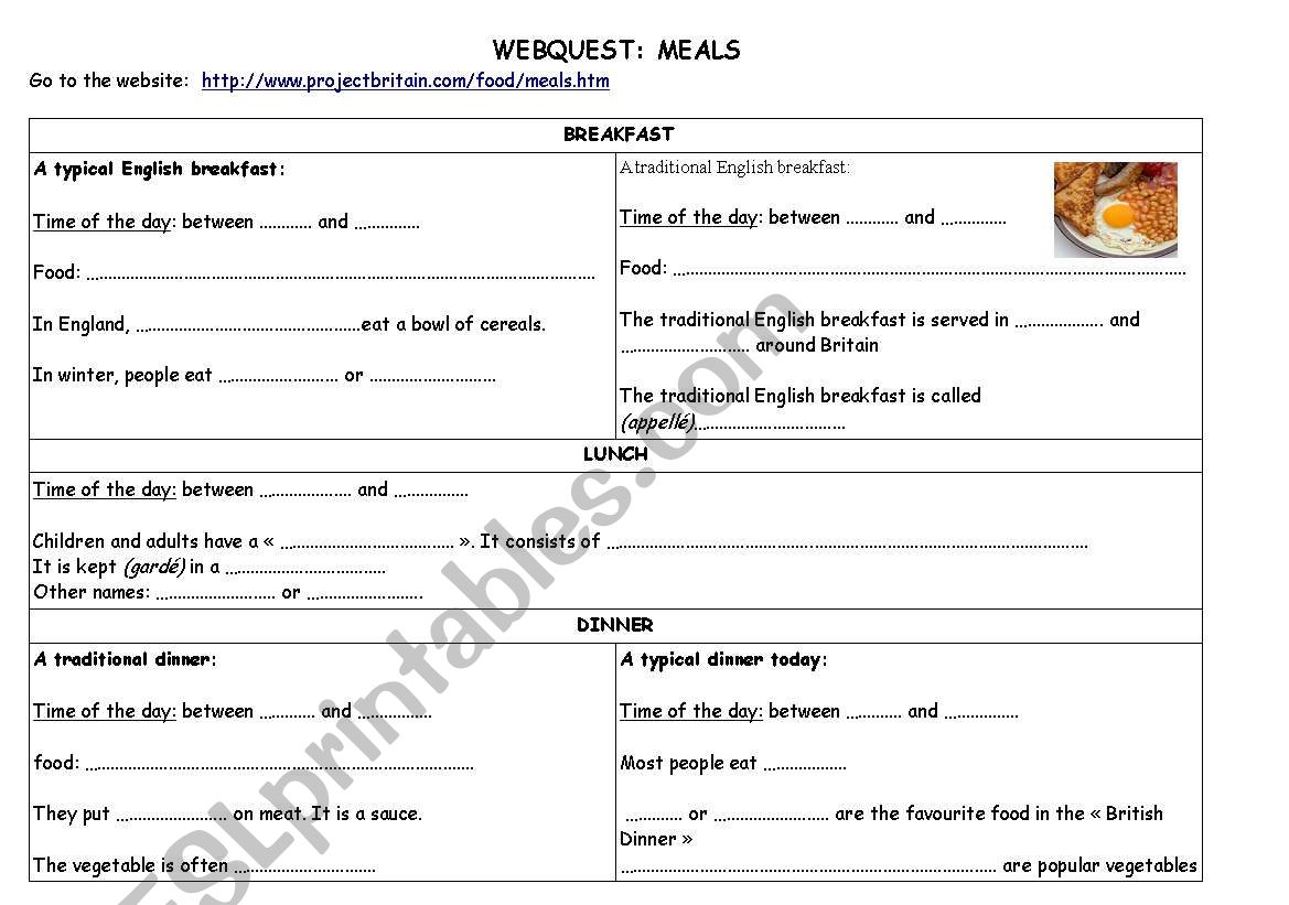 meals worksheet