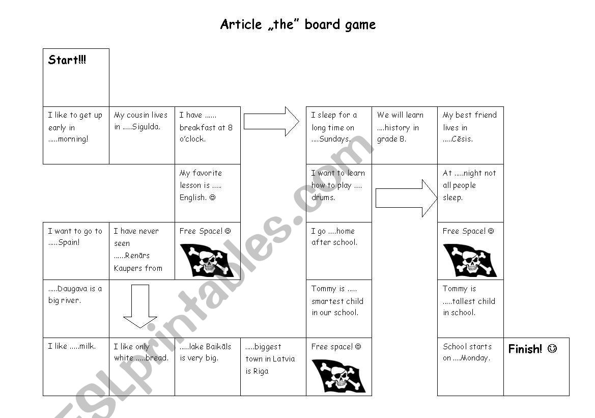 Definite article board game worksheet