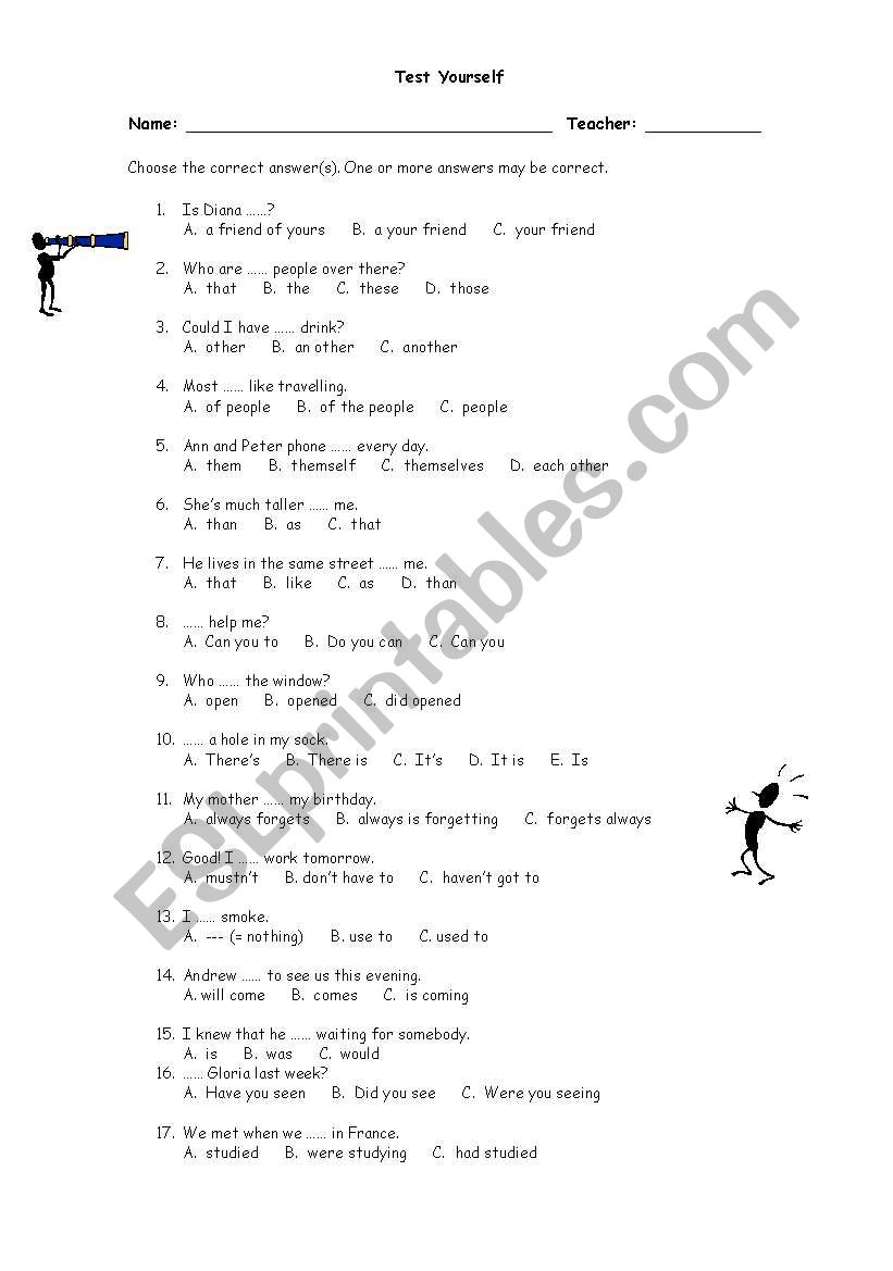 Elementary Diagnostic Test worksheet