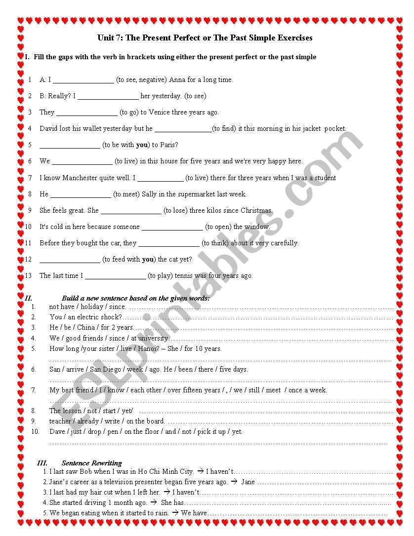 Exercise For Present Perfect Tense ESL Worksheet By Muaha