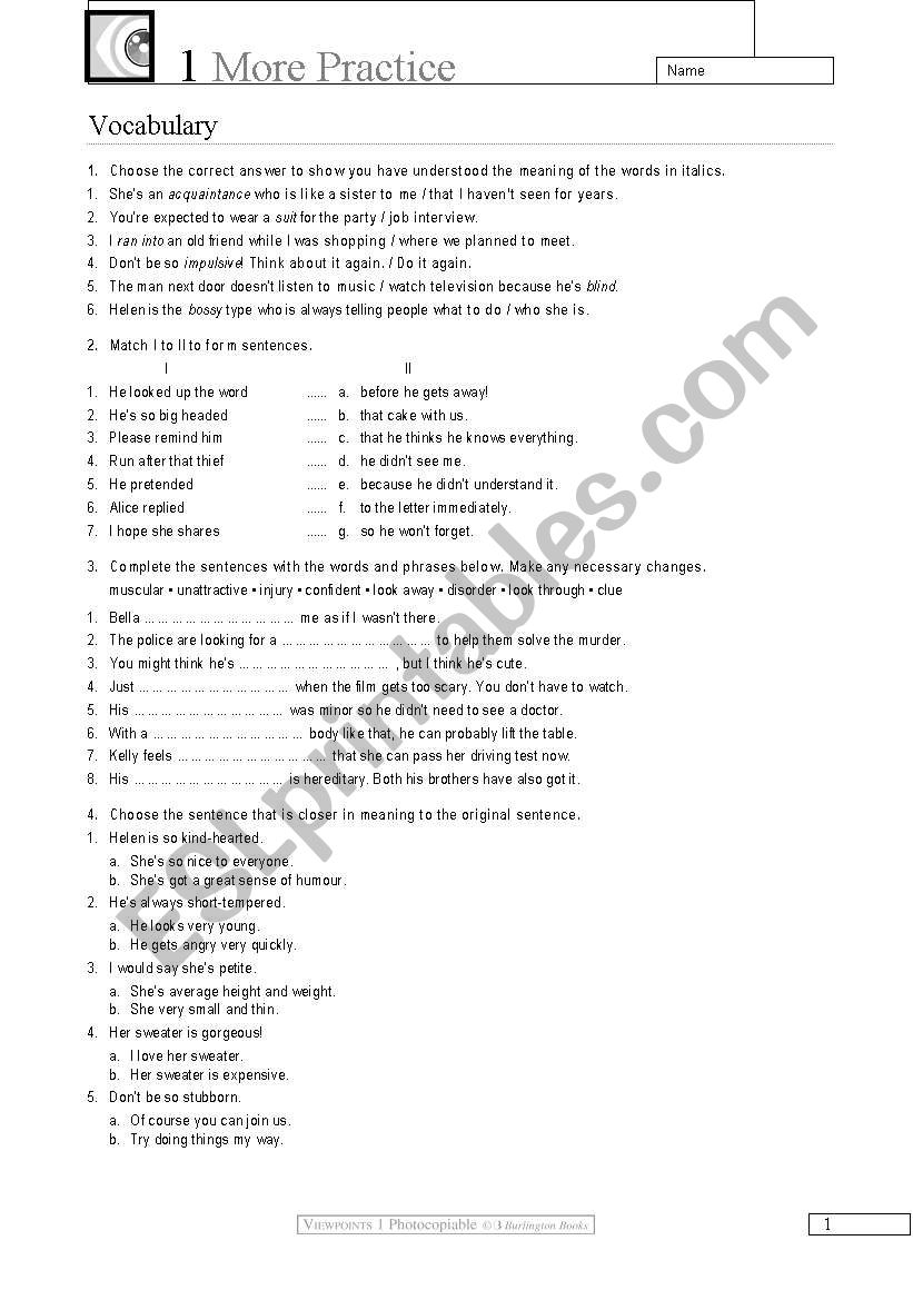 Revision 1 bachillerato worksheet