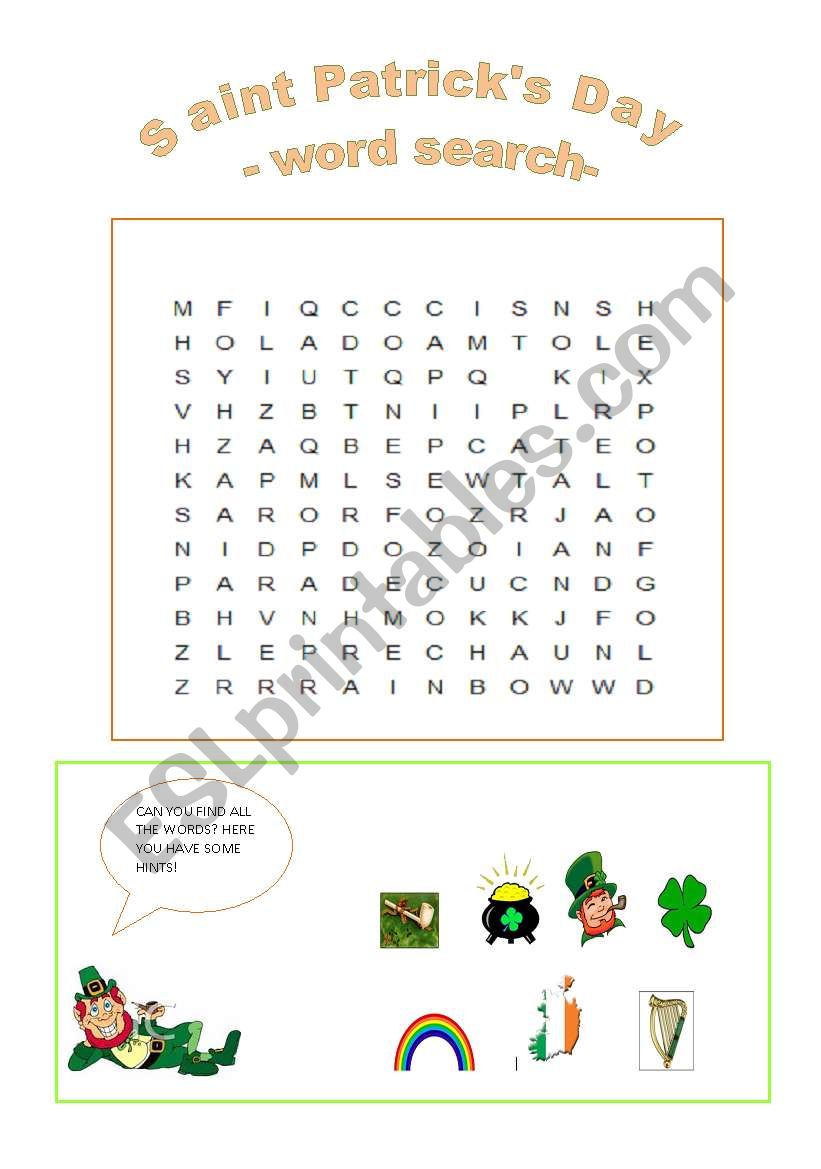 St. Patricks day- word search-