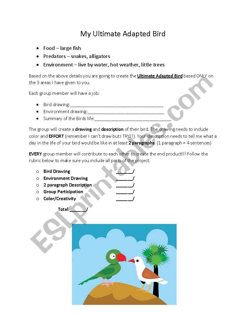 My Ultimate Adapted Bird worksheet