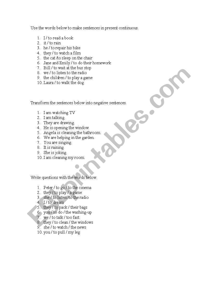 Present Continuous  worksheet