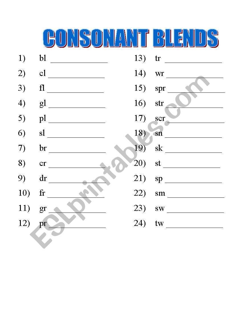 Consonants Blends worksheet