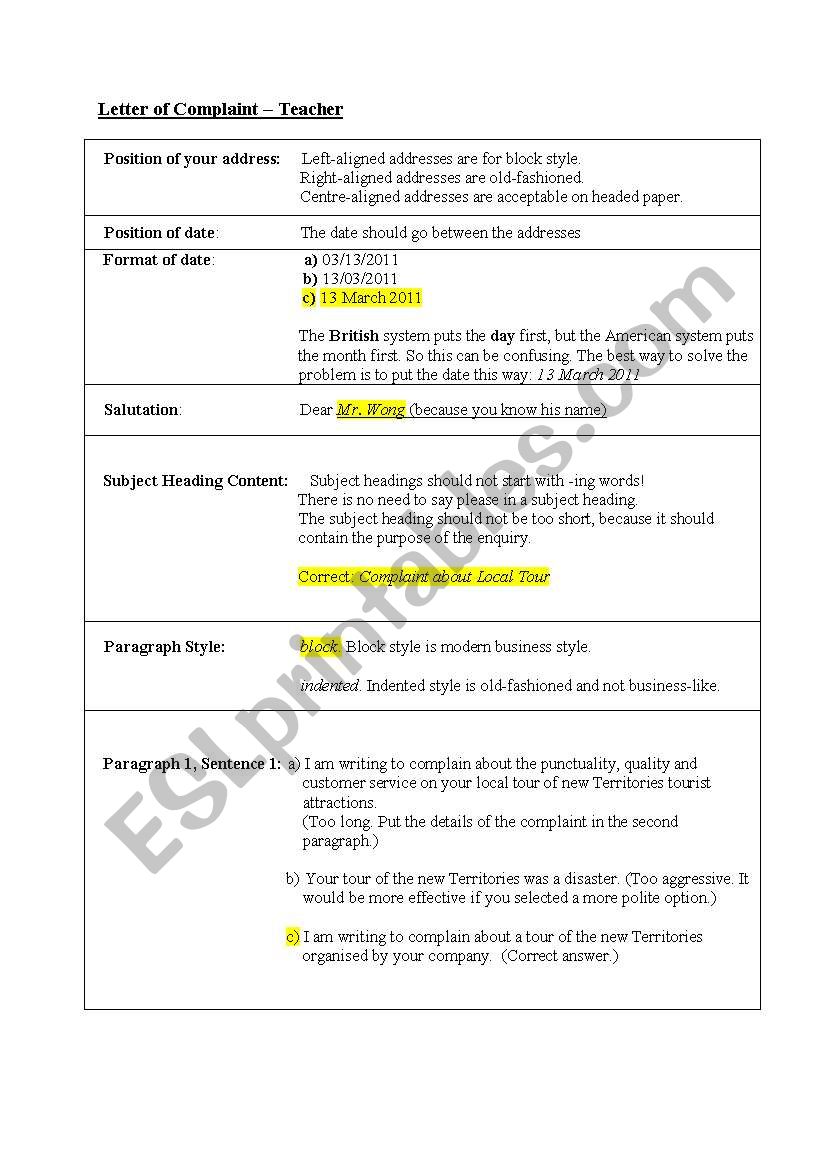worksheet-letter-of-complaint-esl-worksheet-by-elsonne