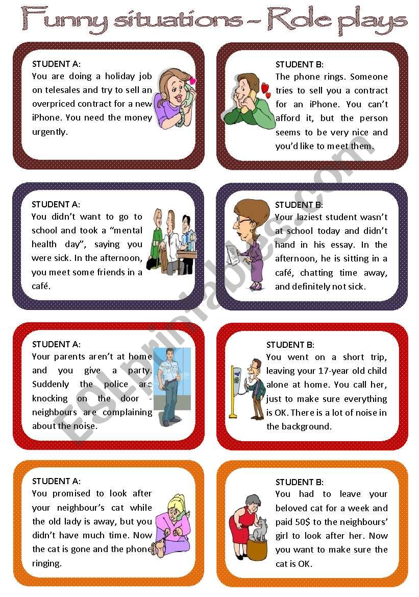 Role Plays For Intermediate Students Funny Situations Set 1 Esl Worksheet By Poohbear