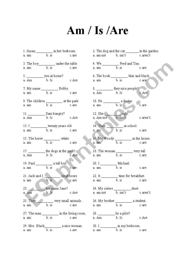 Am Is Are ESL Worksheet By Okcun