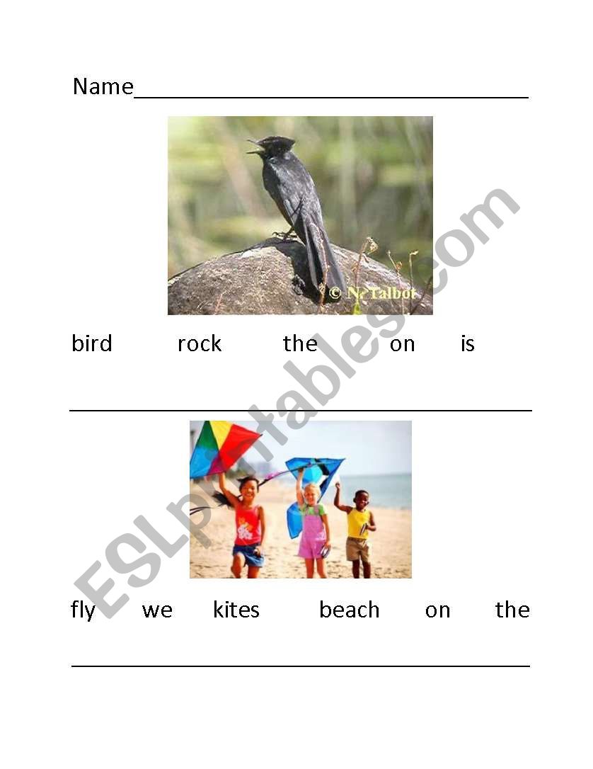 Sentence order with pictures worksheet
