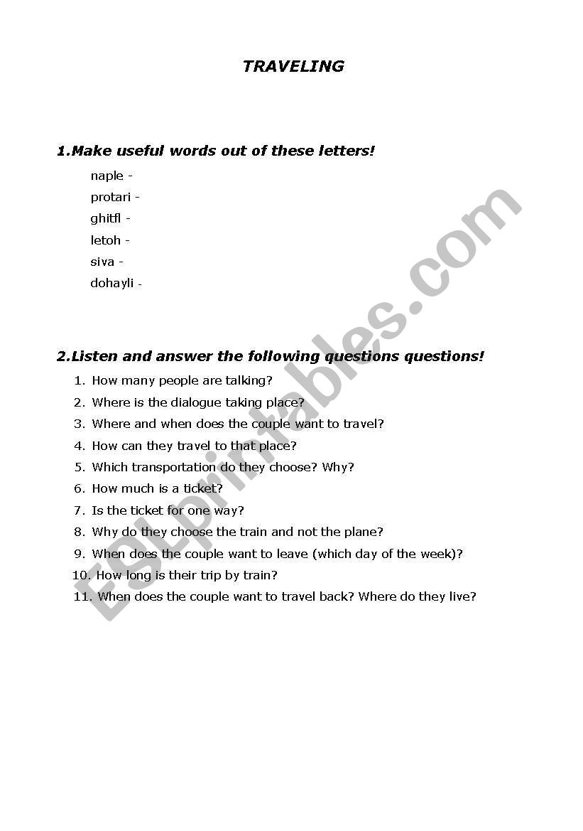 traveling worksheet