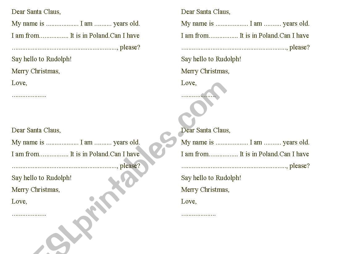 Dear Santa Claus worksheet