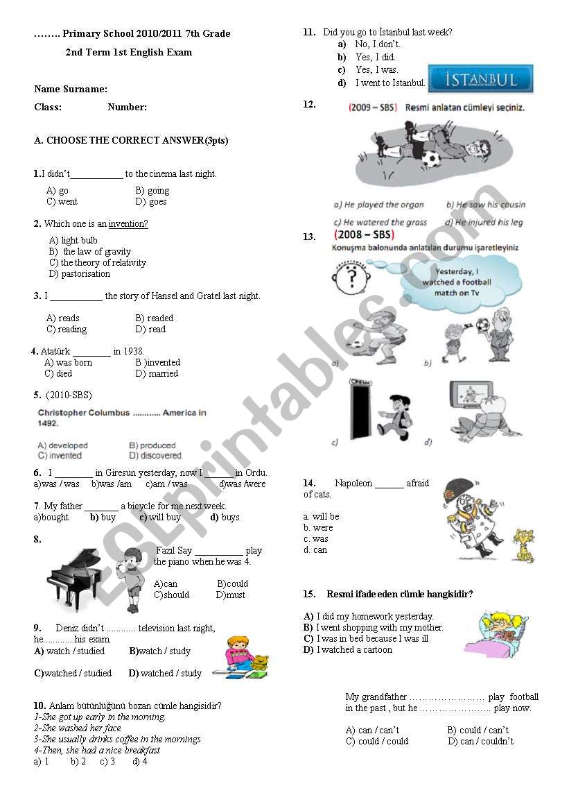 7th grade 2nd term 1st exam (part1 of 2)