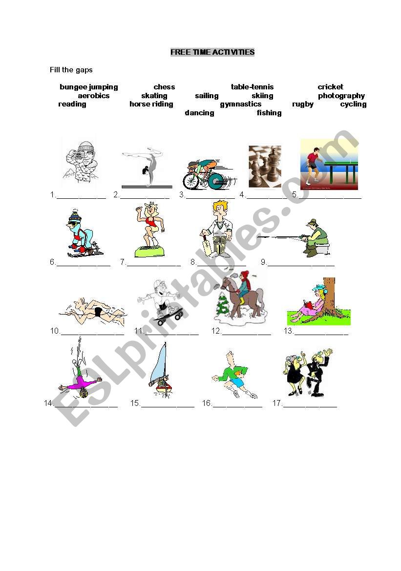 free time activities worksheet