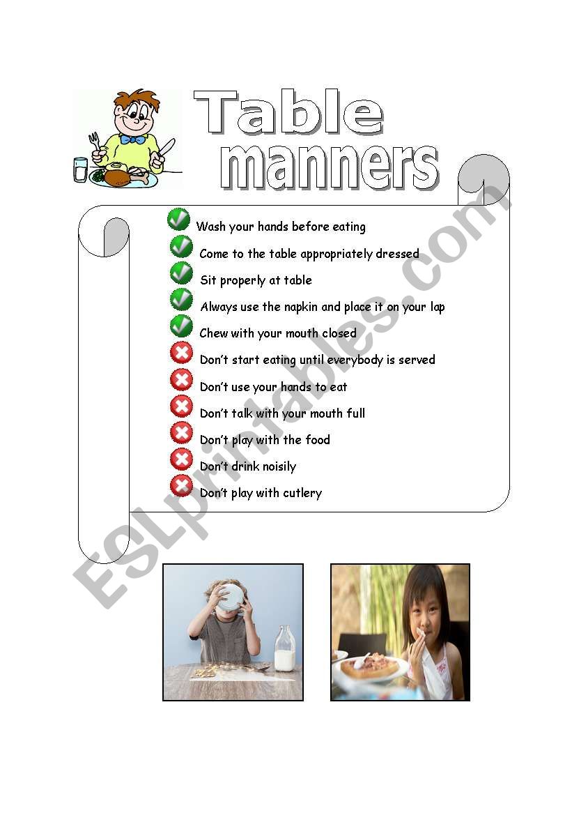 table manners esl worksheet by maria rosa