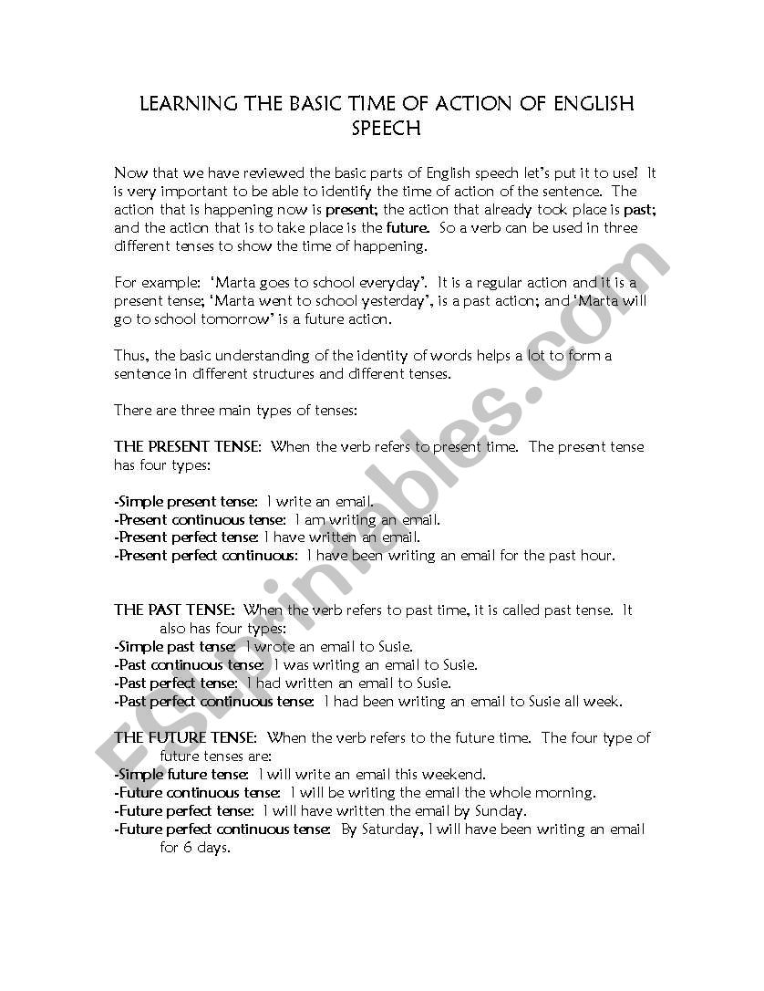 Verb Tenses of Speech worksheet