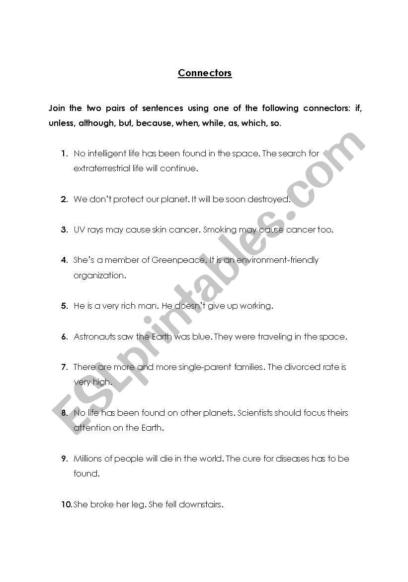 Connectors worksheet