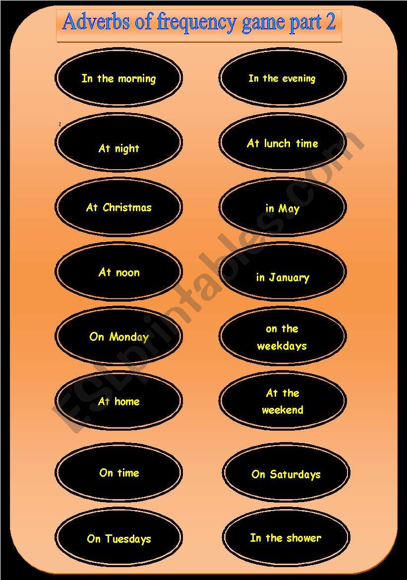 Adverbs of frequency game (speaking cards) part II