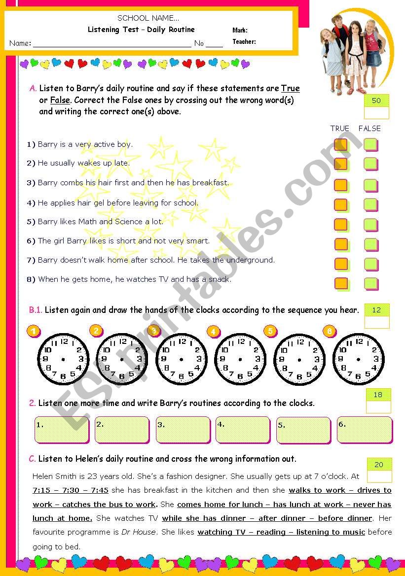 Listening Daily Routine English Esl Worksheets For Distance Www vrogue co