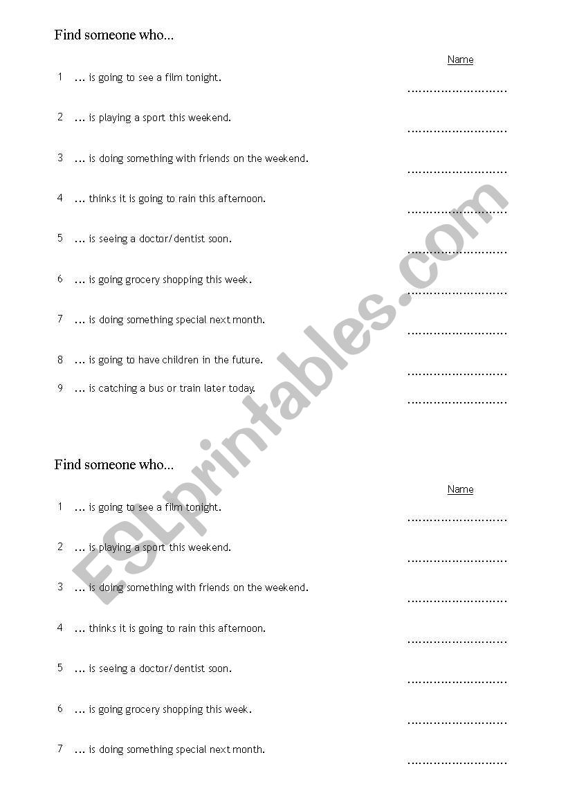 Find someone who worksheet