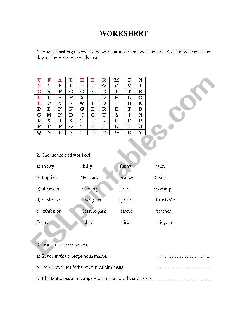 family worksheet