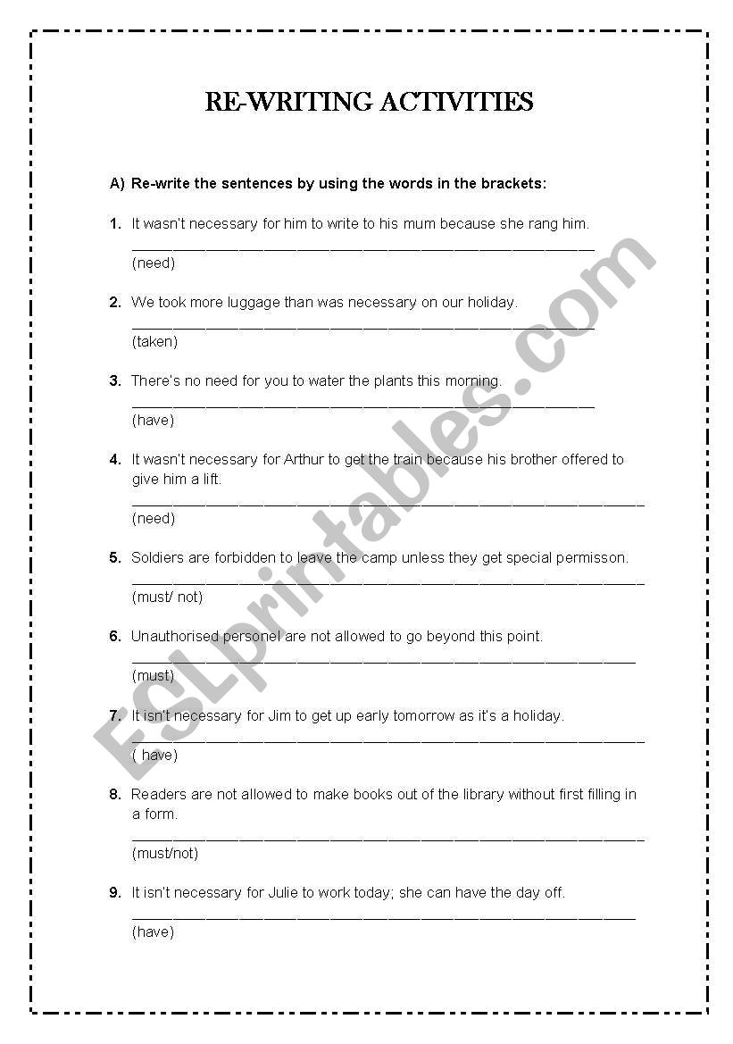 Rewriting Activities worksheet