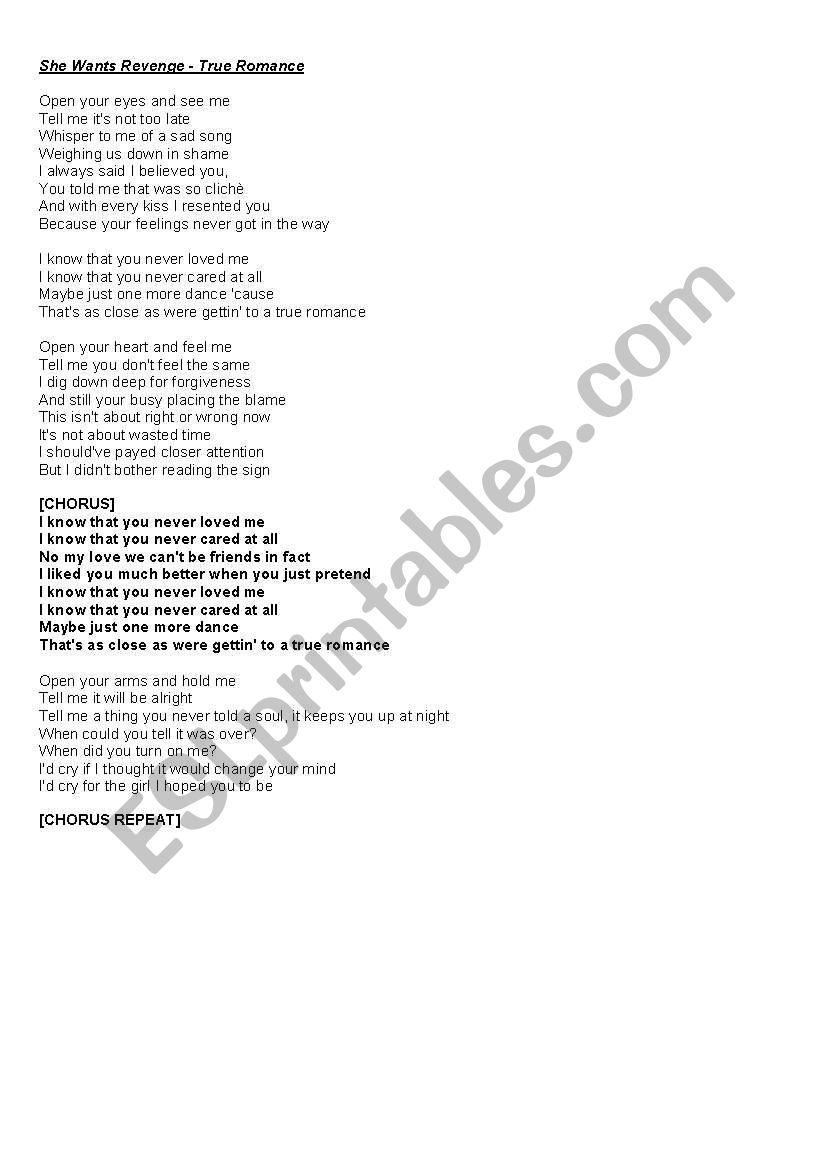 True Romance Song Activity Esl Worksheet By Kamui