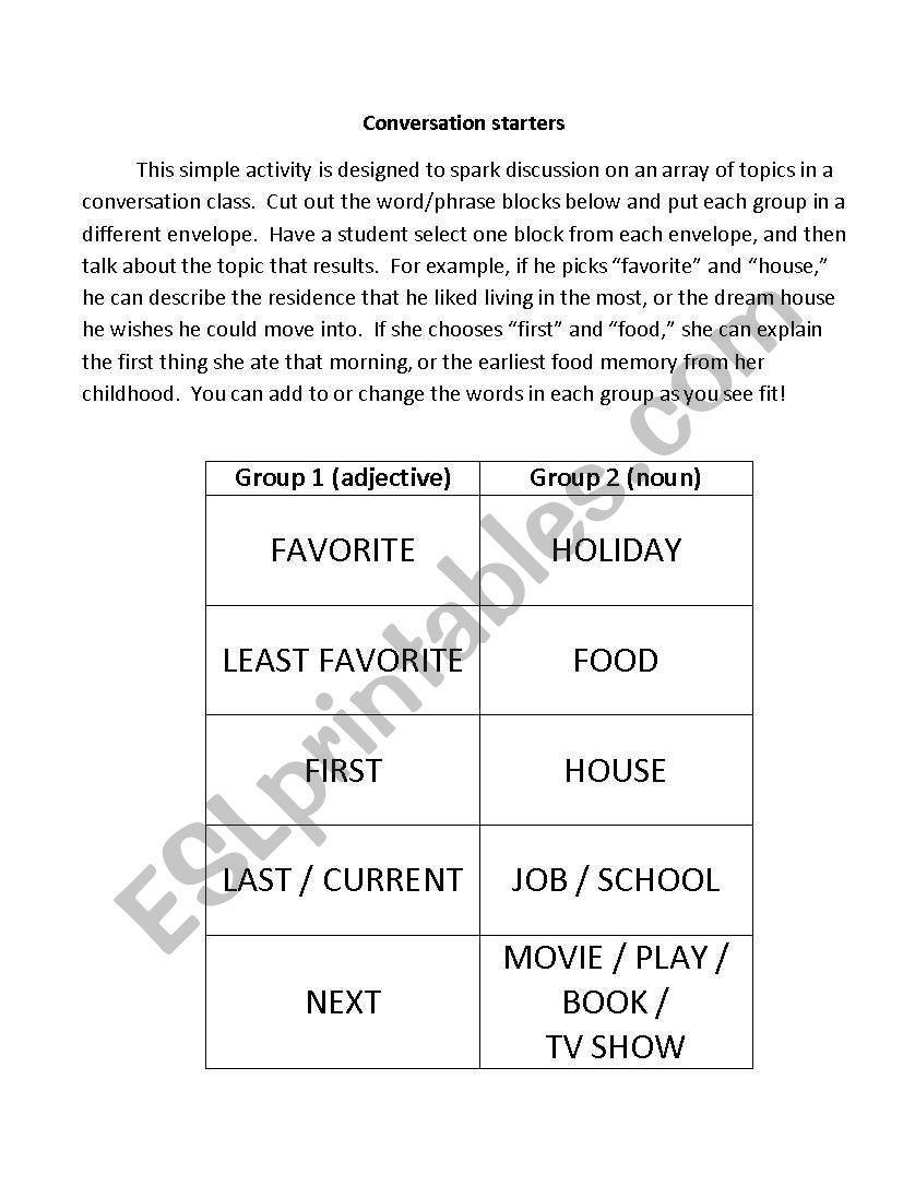 Random conversation topics game