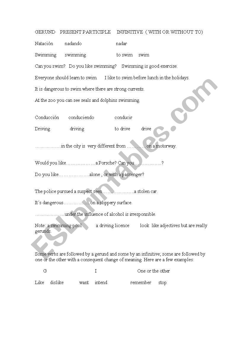 Gerunds,present participles    and infinitives