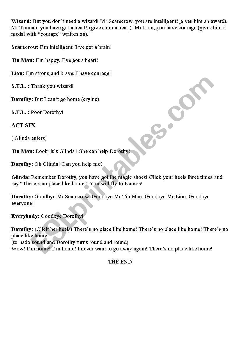 a play script for the wizard of oz
